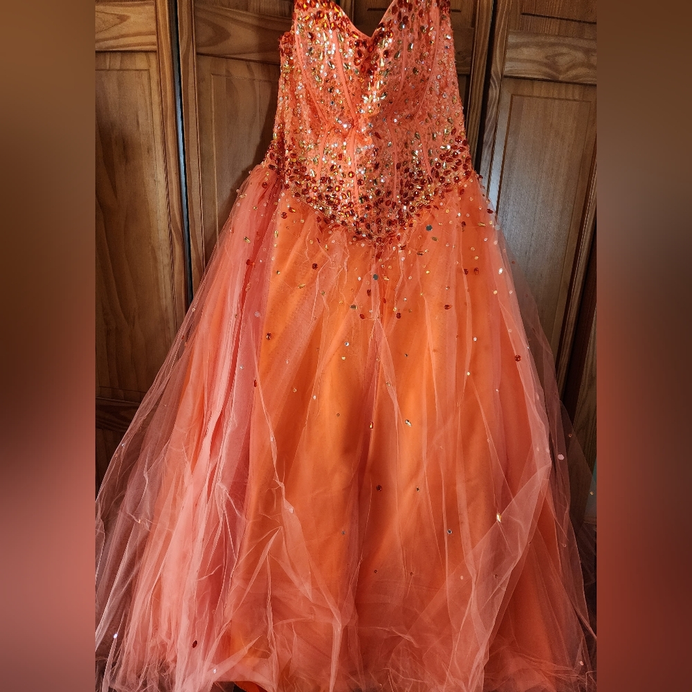 Mori Lee orange, sequined,  PROM DRESS